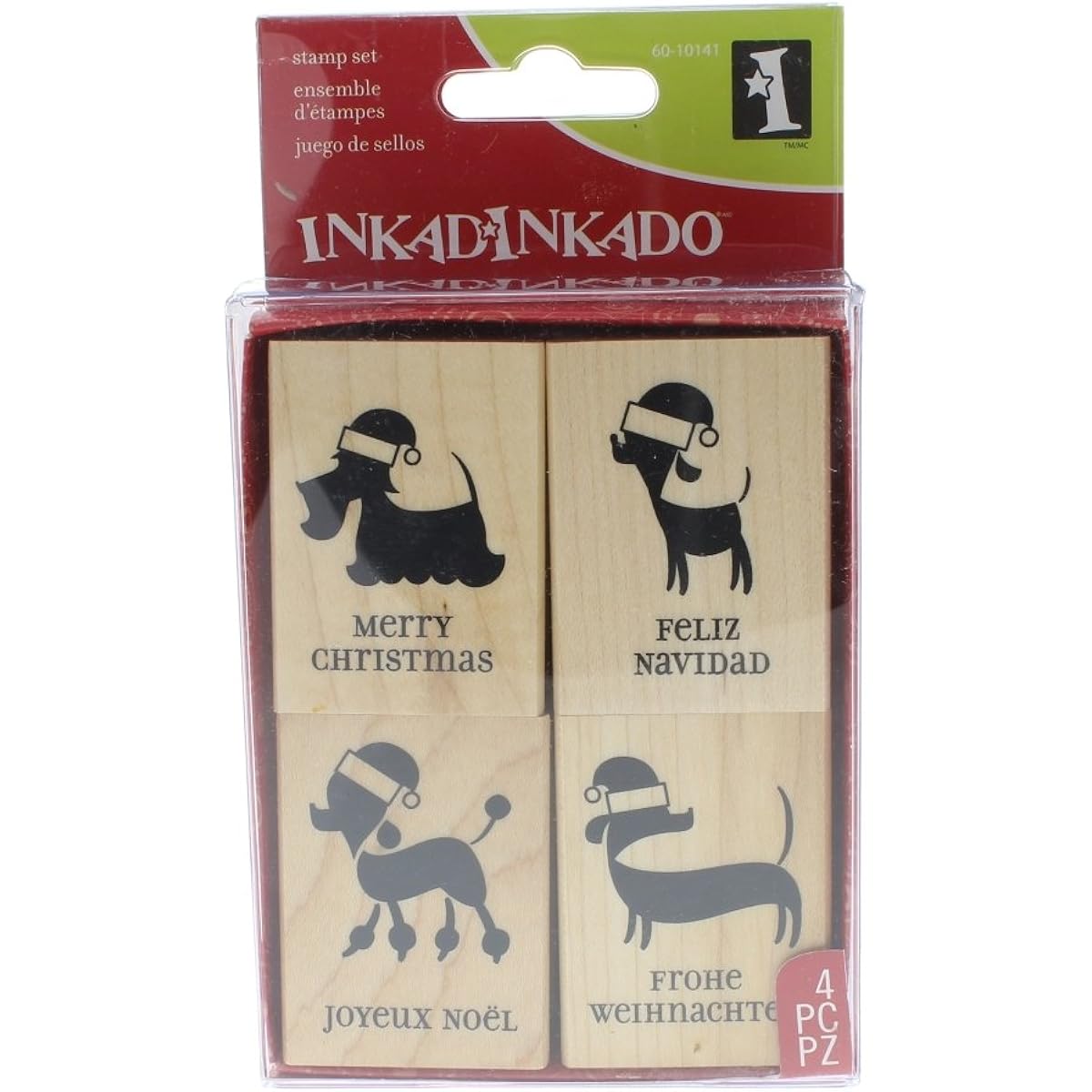 Inkadinkado Merry Christmas Puppy Dog Set Wooden Rubber Stamp