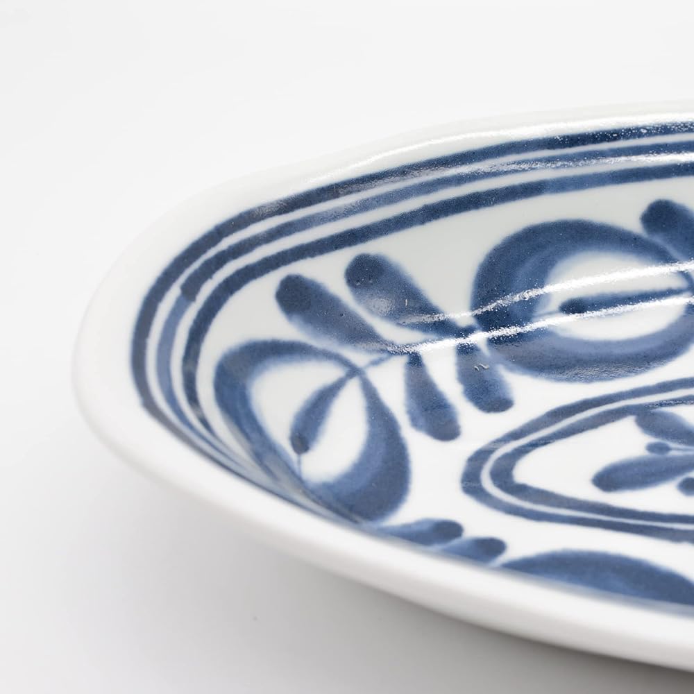 Hasamiyaki Modern Blue Curry Plate Pasta Plate Set of 3 Deep Plate Large Plate Bowl Bowl Width Approximately 28cm Seiei Floral Pattern Scandinavian Microwave Dishwasher Safe Porcelain Made in Japan 12367