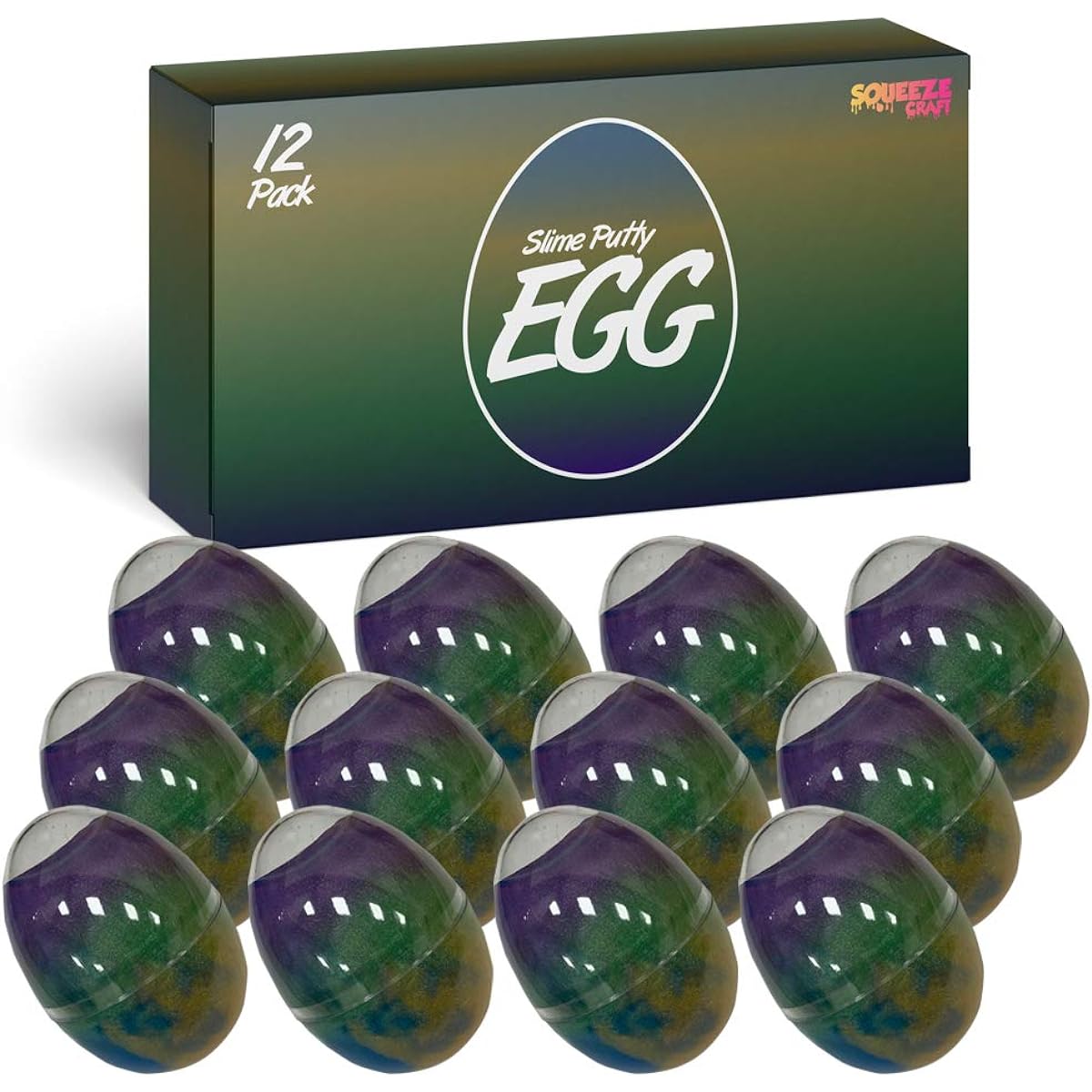 Squeeze Craft Slime Putty Easter Eggs - Pack of 12 Colorful Galaxy Sludgy Gooey Fidget Kit, Sensory and Tactile Stimulation, Stress Relief, Prizes, Party Favors, Educational Games