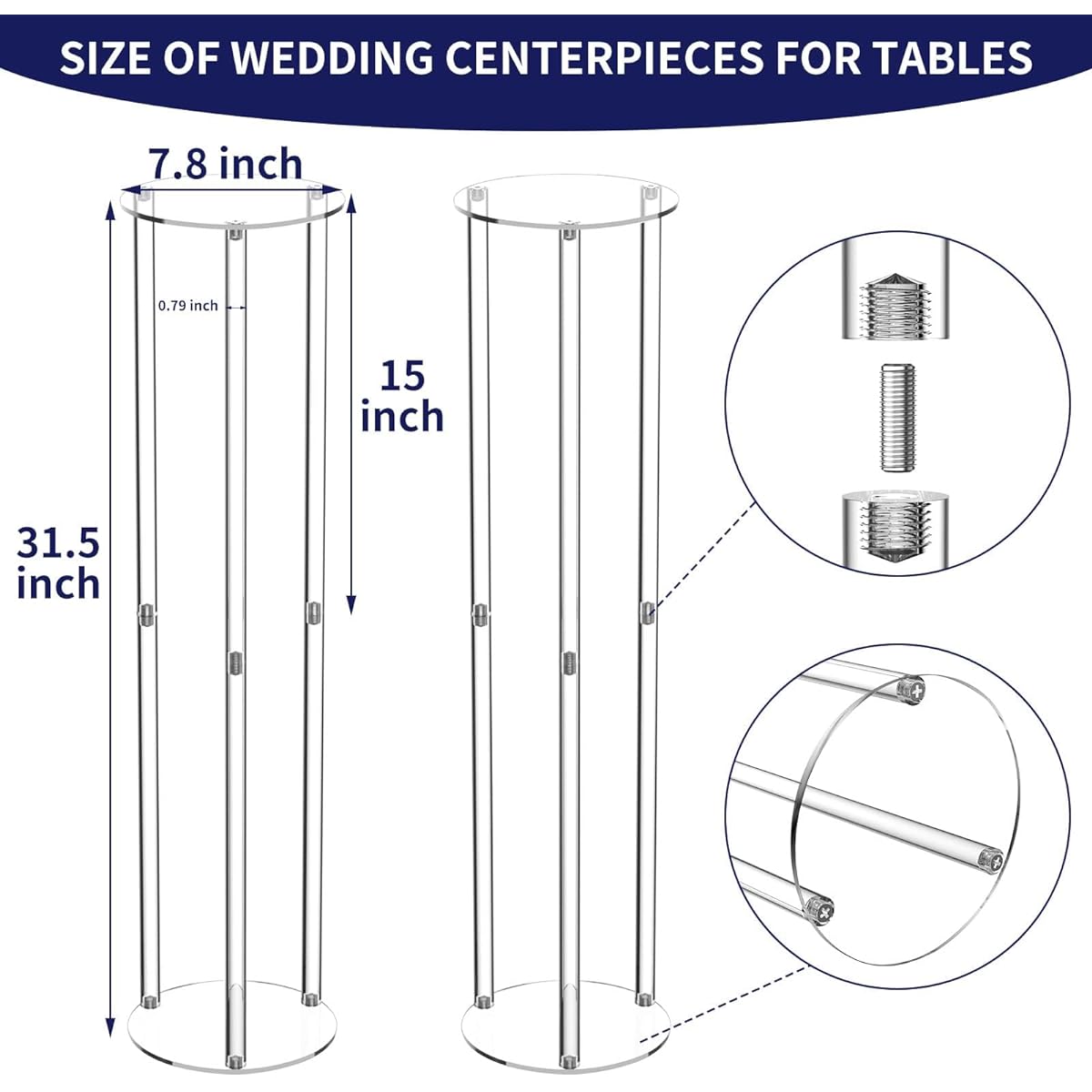 AITEE Acrylic Wedding Centerpiece Vase, 31.5" Tall Crystal Flower Vase Flower Stand for Party Table Decor, Birthday Party, Home Decoration
