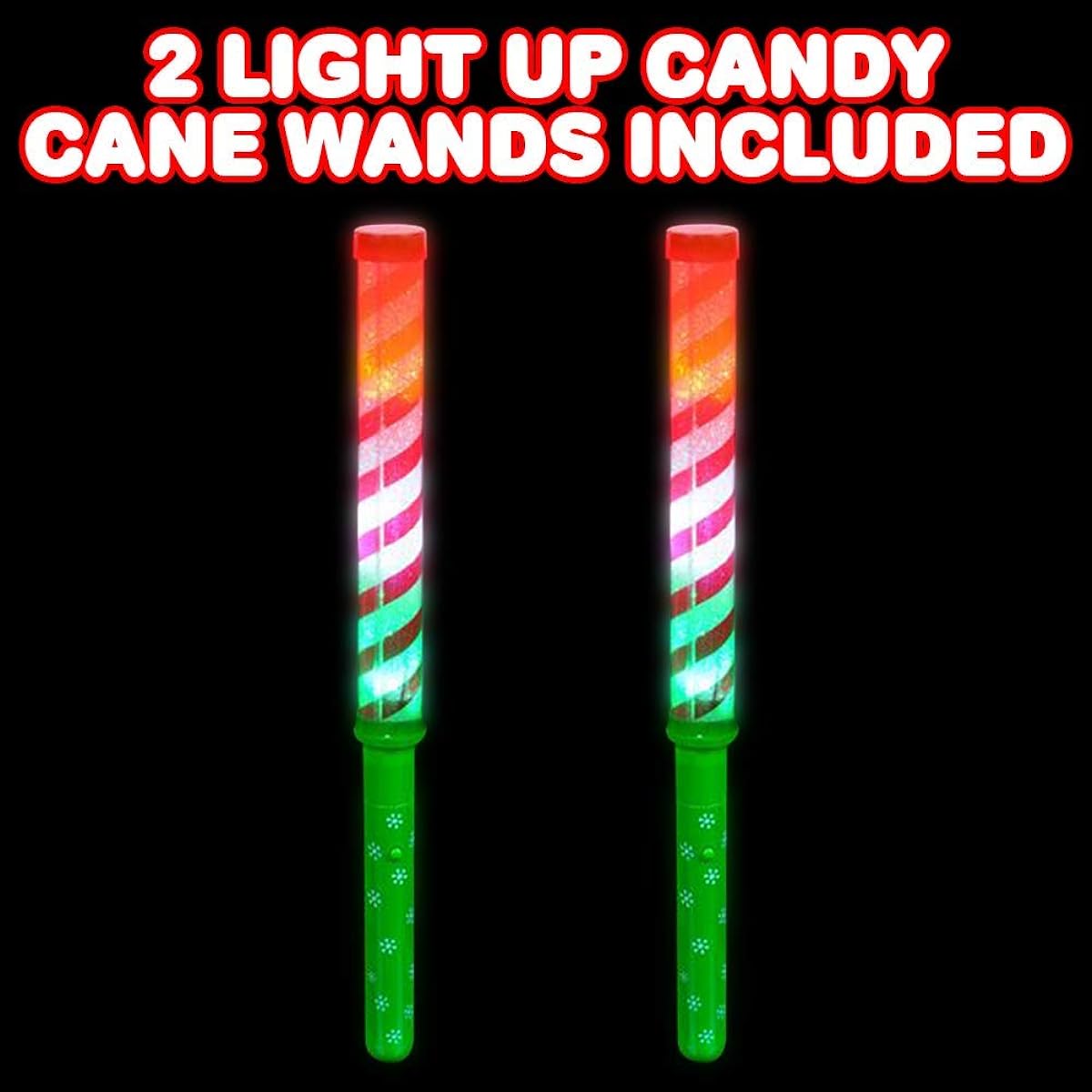 ArtCreativity Light Up Candy Cane Striped Wands - Set of 2 - 12.25" Flashing LED Wands for Kids - Batteries Included - Thrilling Light Show - Fun Gifts and Holiday Stocking Stuffers for Boys and Girls