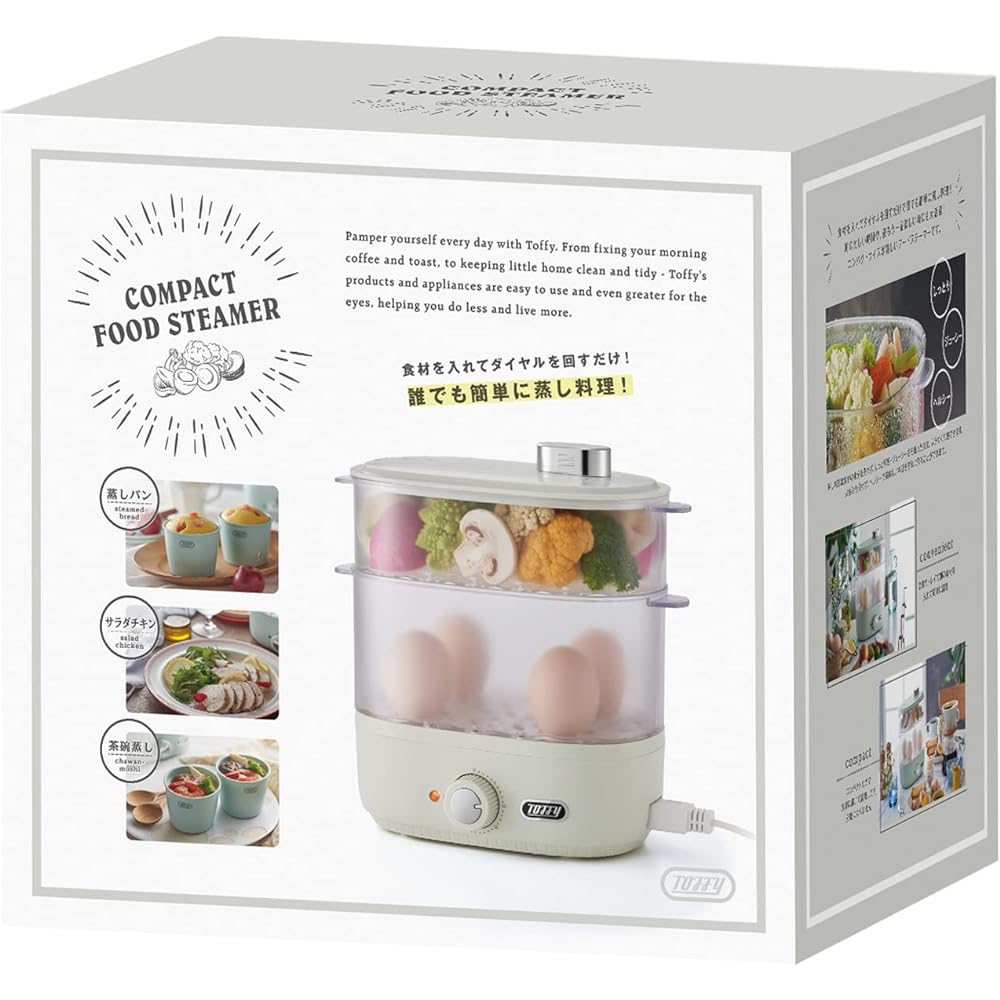 [Toffy] Compact food steamer K-FS1 (Ash white) Steamed dishes, Healthy, Top and bottom cooking at the same time, Timer included, Cooking cup included, Boiled eggs, Baby food K-FS1-AW