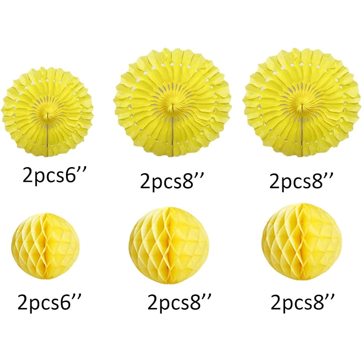 12pcs 6" 8" Honeycomb Ball Tissue Paper Fans Party Honeycomb Ball Fans Wall Tissue Pom Poms Flower Balls Hanging Paper Fans for Party Baby Shower Birthday Wedding Nursery Wall Decor (Yellow Kit)