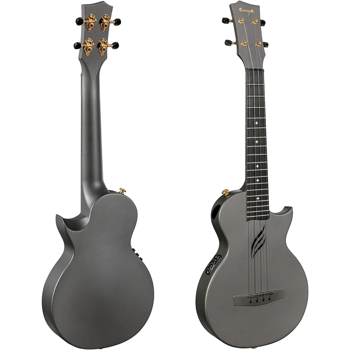 Enya Nova U Pro EQ Ukulele tenor size carbon molded electric ukulele kit with AcousticPlus pickup, accessories: ukulele case, strap, capo, fluorocarbon replacement strings (Black)