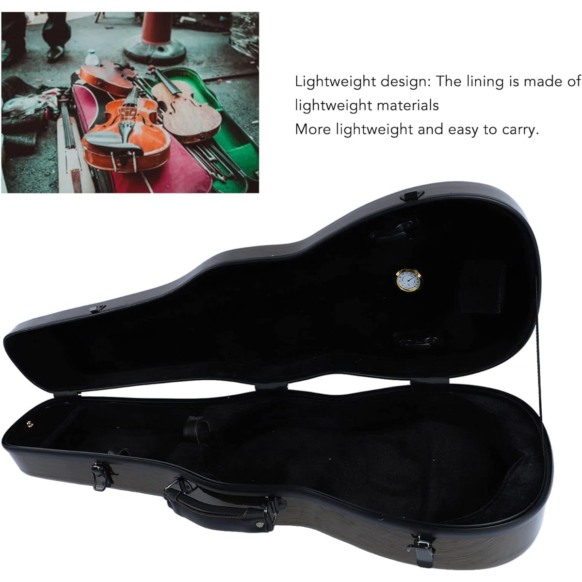 Violin Box, Carbon Fiber Lightweight Portable Hard Violin Case with Replacement Hygrometer Strap, 4/4 Full Size Carbon Fiber Violin Box (Coffee)