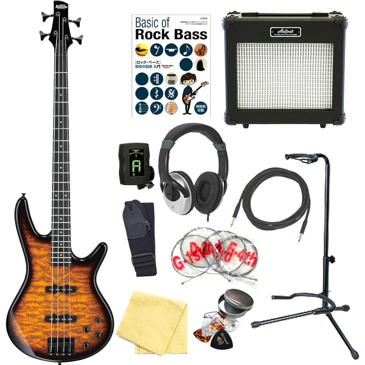 Ibanez GSR280QA TYS 4-string electric bass guitar for beginners, 13-piece set