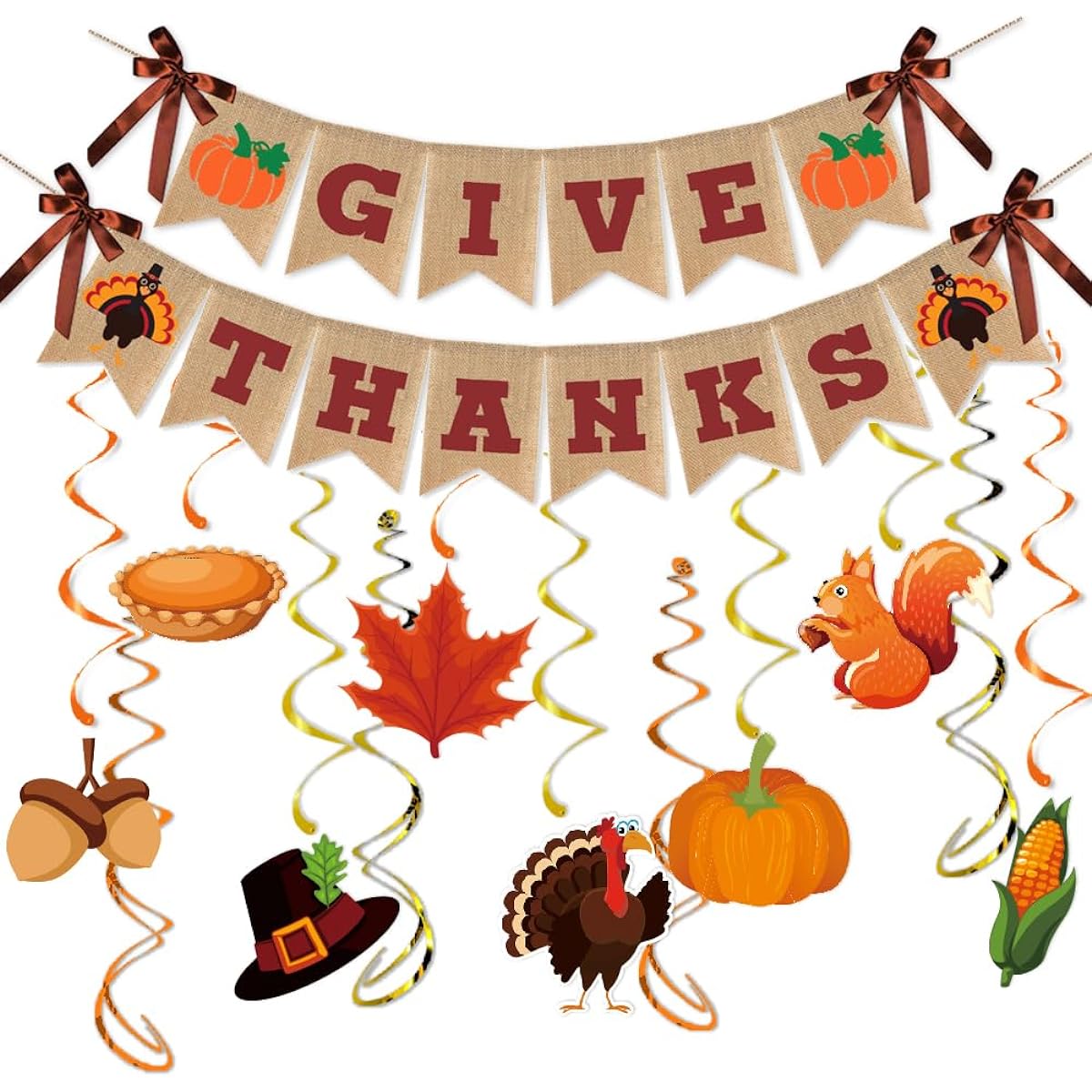 Thanksgiving Decorations for Friends Banner Burlap Fall Party Hanging Foil Swirls Reusable Thanksgiving Decorations Fall Pumpkin Leaves Truck Thanksgiving Decorations Indoor Fireplace Home
