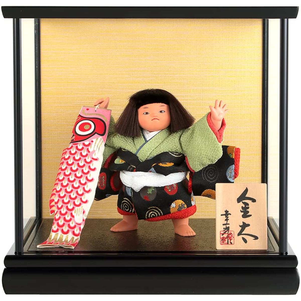 May Dolls by Koichi Mitsuru, Matsuzaki Dolls, Kintaro, Warrior Doll, Case Decoration, No. 5, Kintaro, Koi, Black Lacquer Lid Case h065-koi-5633