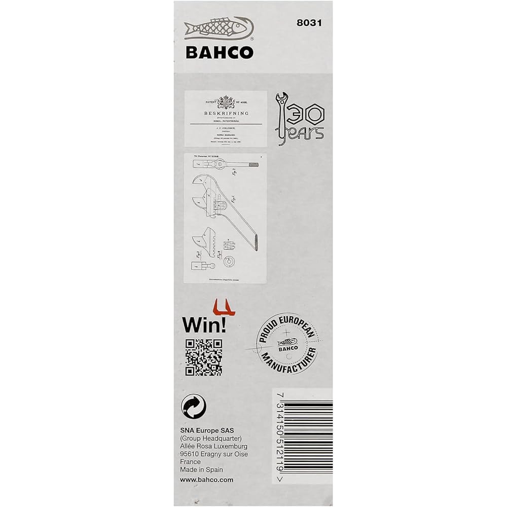 BAHCO 130th Anniversary Monkey Wrench Original Logo Maximum Opening 38mm 8031