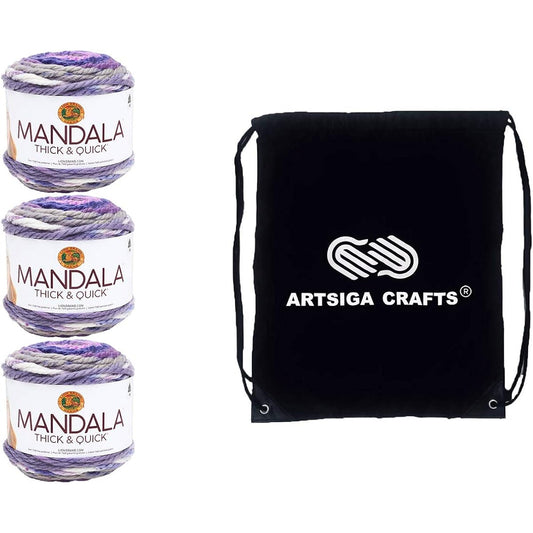 Lion Brand Knitting Yarn Mandala Thick and Quick Tentacles 3 Skeins Factory Pack (Same Dye Lot) 528-207 Artsiga Crafts Includes 1 Project Bag