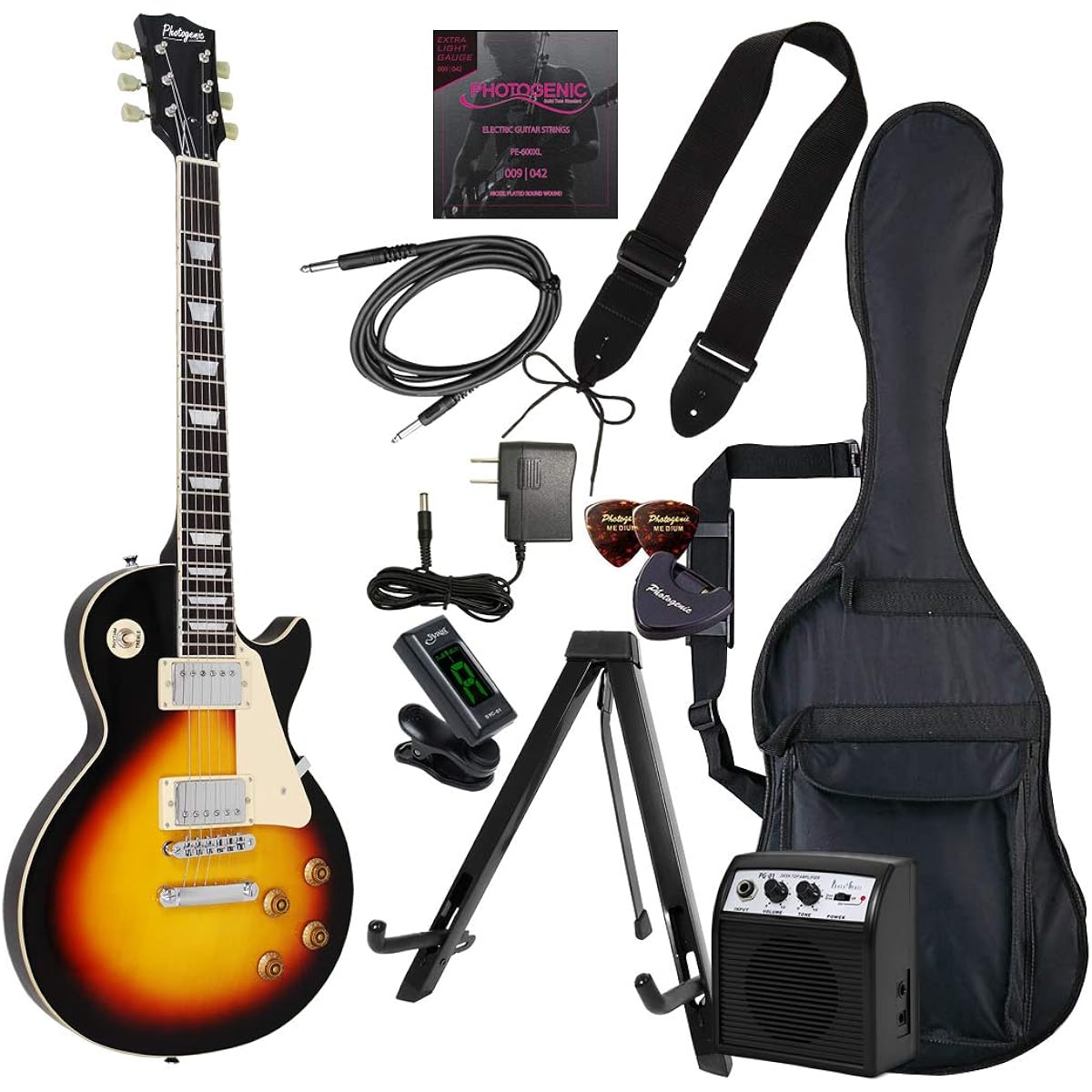 PhotoGenic Electric Guitar Beginner Entry Set LP Type LP-260/BK Black [Soft case/shield/amplifier/tuner/strap/pick/pick case/strings/winder/instructional DVD/adjustment wrench included]