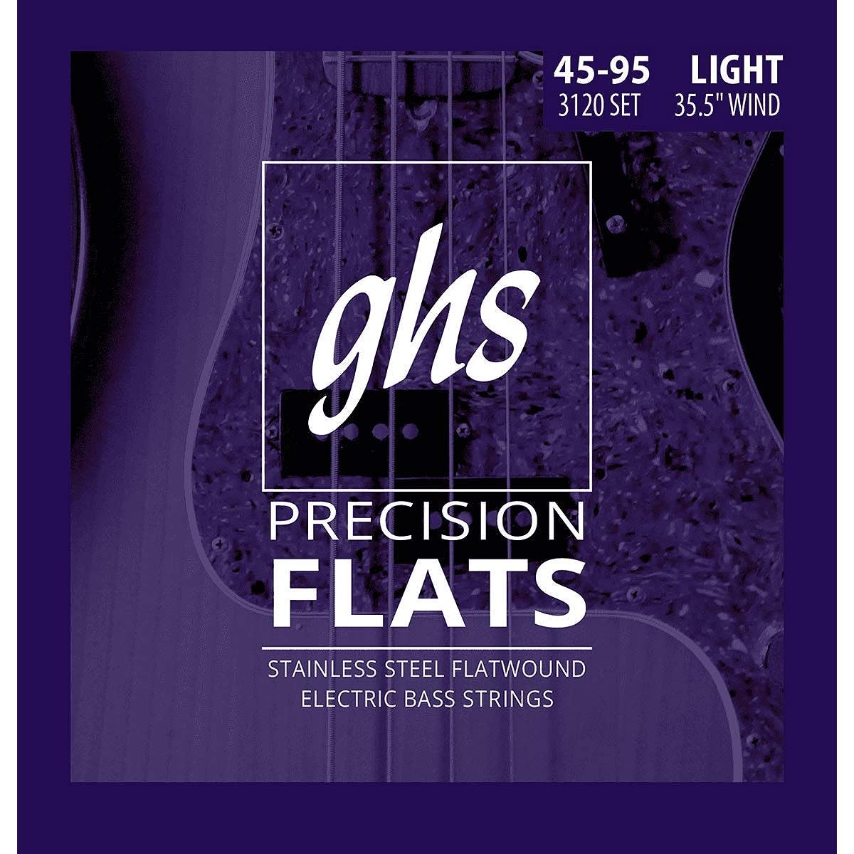 GHS Strings 3120 Medium Scale 4 String Bass Precision Flat Stainless Steel Flatwound 35.5" Winding Light (.045-.095)