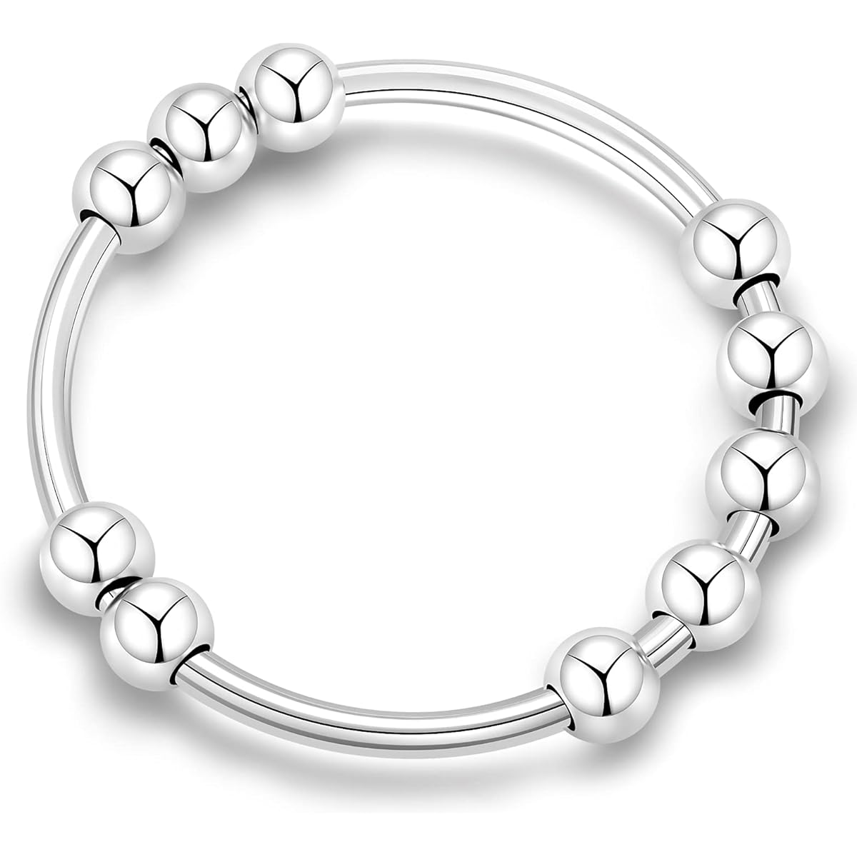 CIELTEAR Sterling Silver Anxiety Ring for Women Fidget Ring Anxiety Ring with Beads Stress Relief Gift Spinning Ring Size 5 6 7 8 9 10