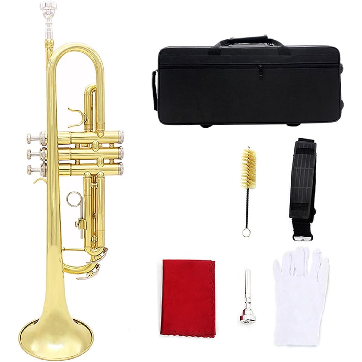 Trumpet Golden Trumpet BB B Flat Brass Instrument Phosphor Copper Horn with Box Strap Mouthpiece Musical Instrument Trumpet Instrument