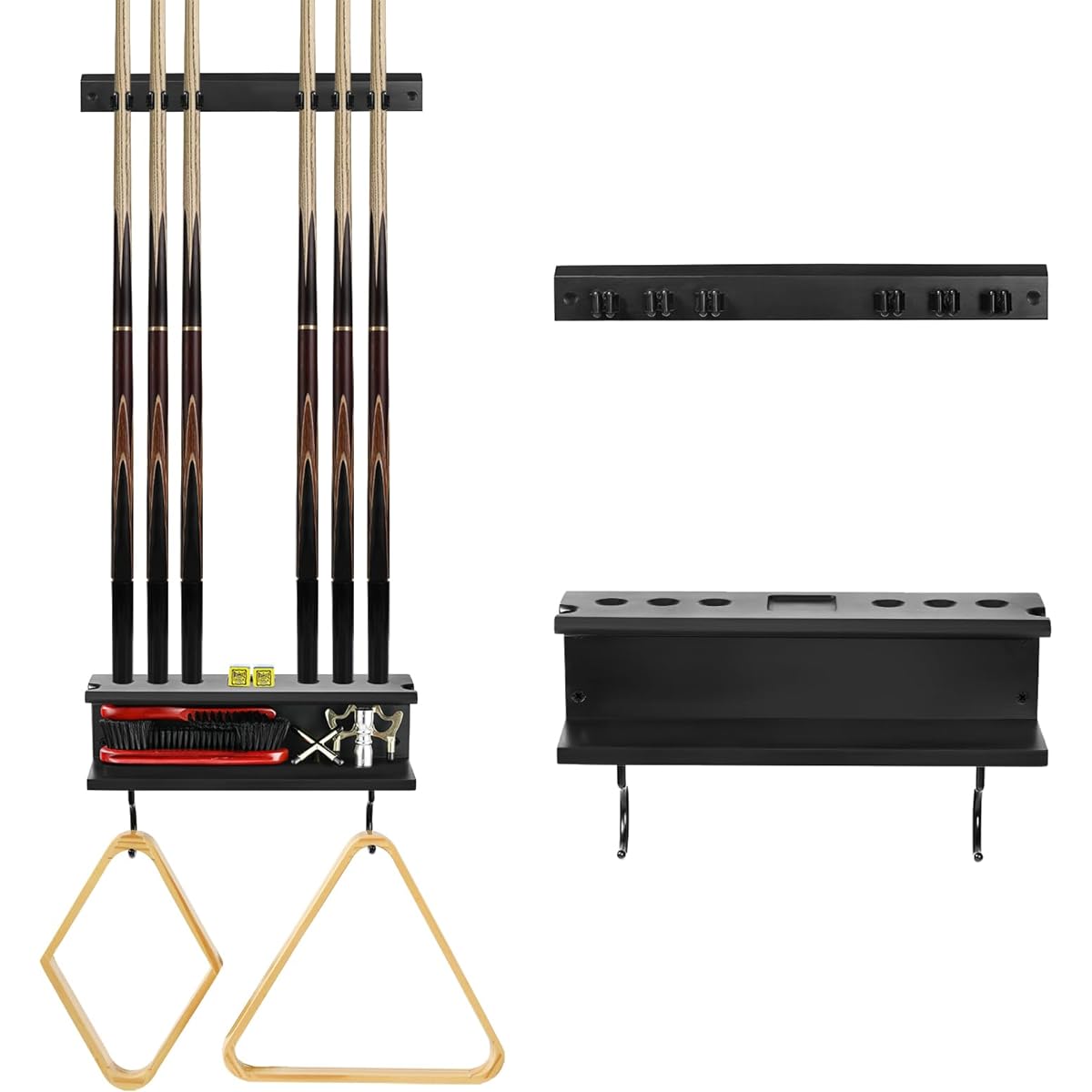 SISIPAI LIFE Pool Stick Holder Wall Mount Pool Cue Rack Hardwood Cue Stick Holder Billiard Pool Cue Holder for 6 Pool Sticks and Billiard Accessories Pool Table Accessories Organizer
