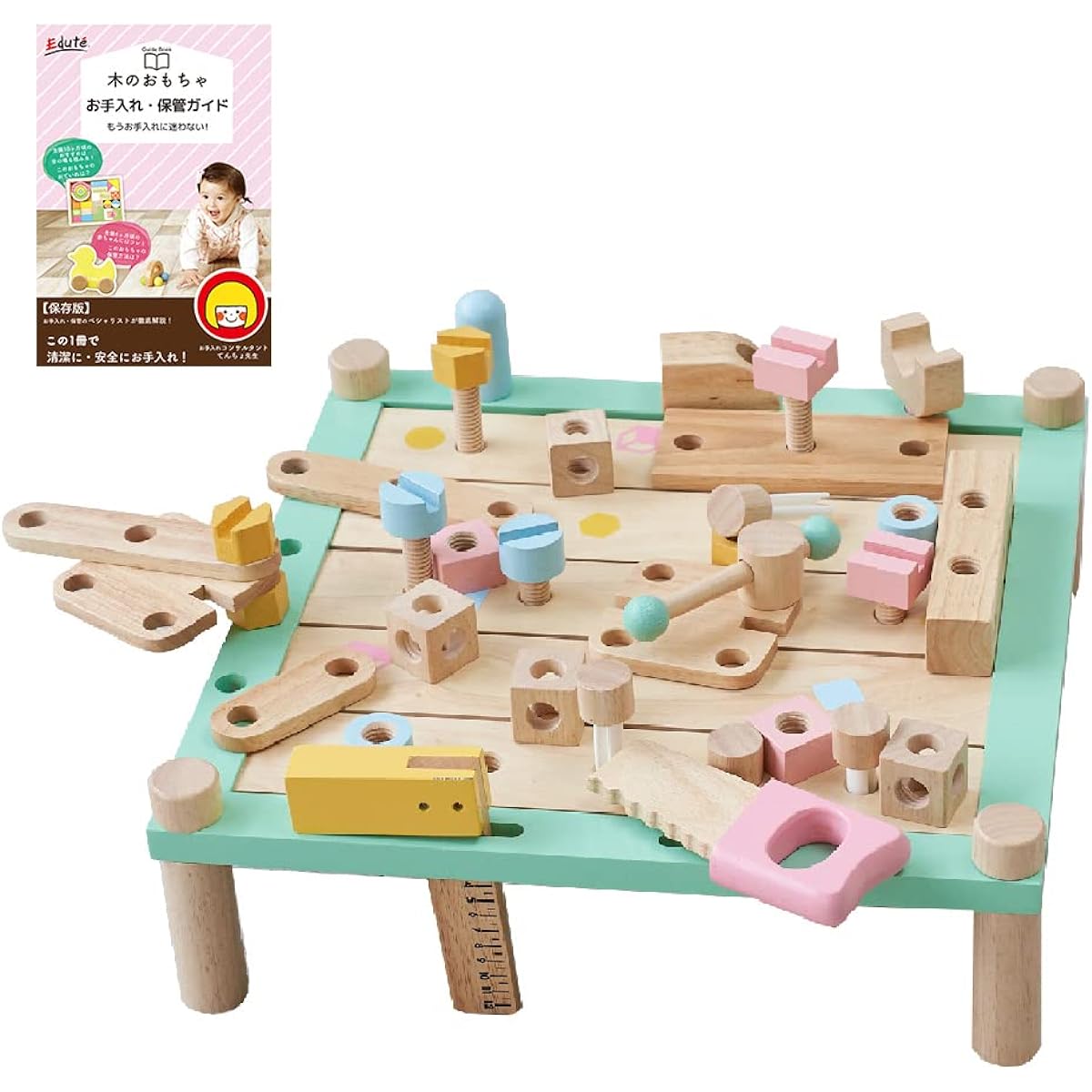 Edutē Edute Aimutoy Carpenter Table Carpenter Pretend Educational Toy Wooden Toy Birthday Gift for 2 Year Old Boys Girls Care Guide Included