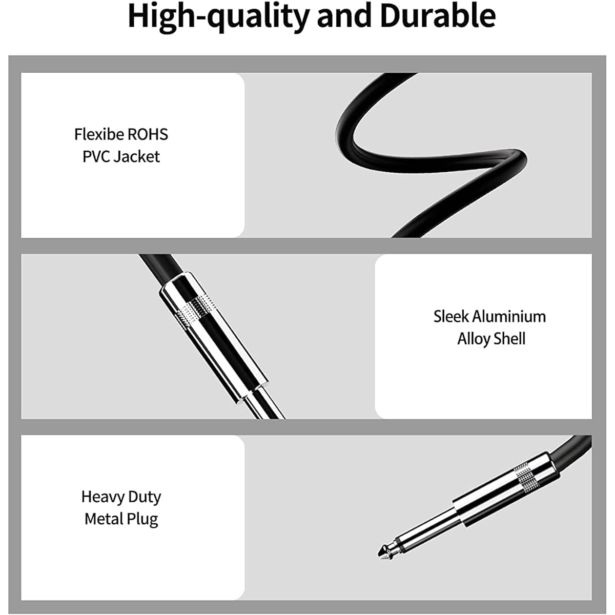 Wdpqyy 2 Pack 3' 1/4" TS Cable Professional Quarter Inch 1/4" to 1/4" TS Stereo Interconnect Cable