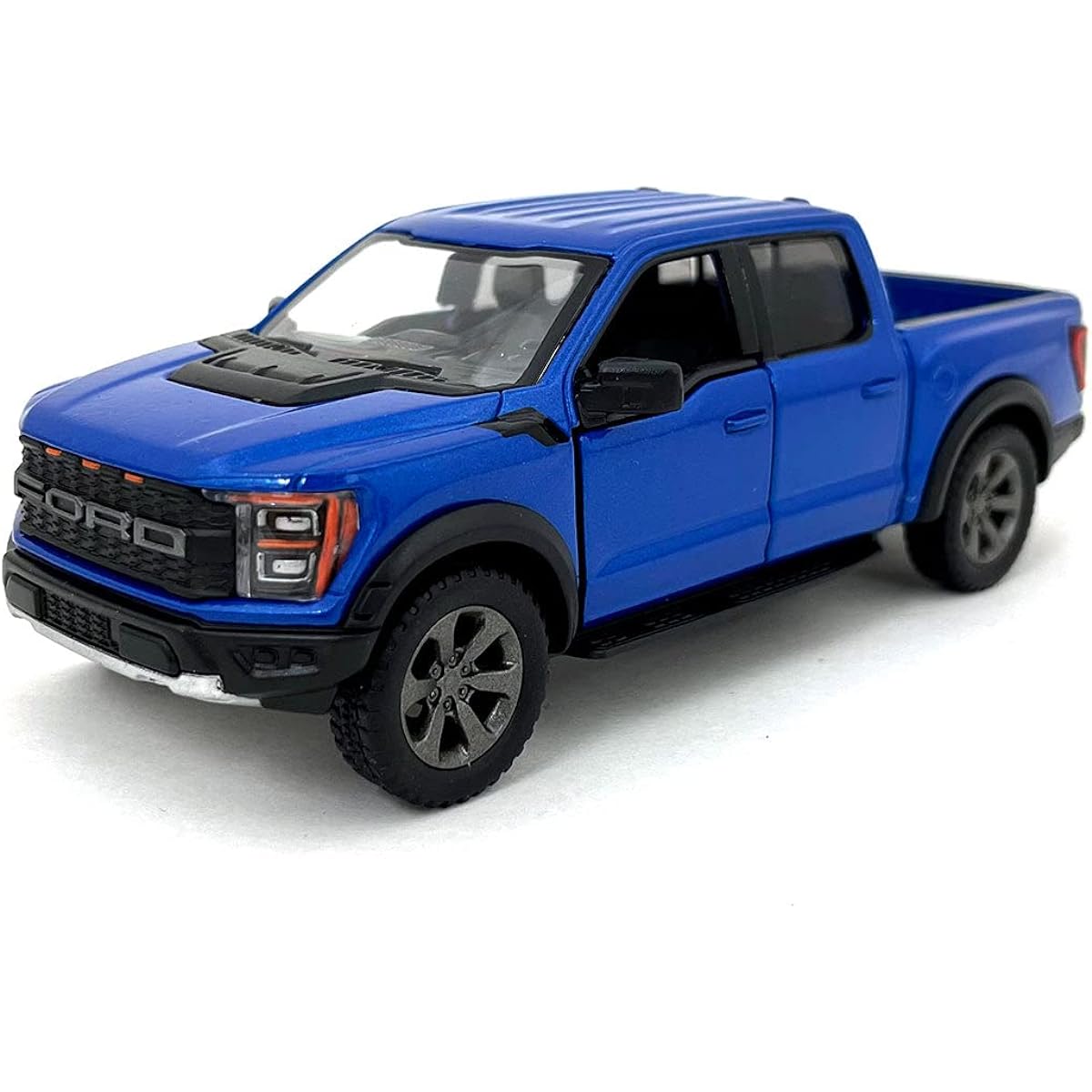 KiNSMART SetOf4 2022 Ford F-150 Raptor 5" 1:46 Scale Diecast Model Toy Truck Black White Red Blue