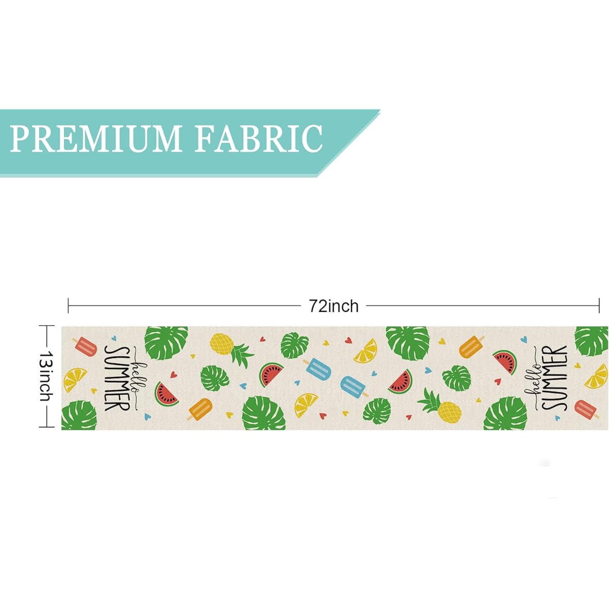 GPGHE Hello Summer Table Runner Popsicle Fruit Leaves Love Heart Table Runner Seasonal Kitchen Dining Table Decoration for Home Party Banquet Decor 13x72inch
