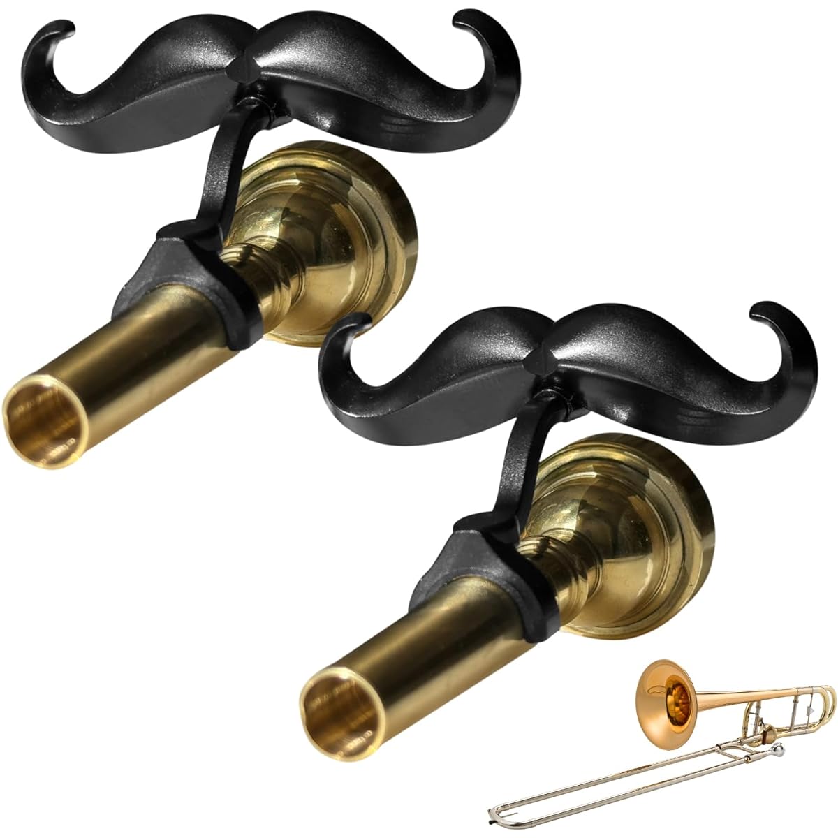 [Pack of 2] Clip-on Mustaches for Trombone & Euphonium - Includes protective case - Fits all large shank mouthpieces - Perfect accessory for young musicians - Mouthpiece not included