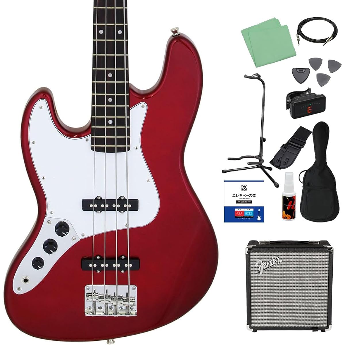 LEGEND LJB-Z L/H Candy Apple Red Bass Beginner 12-piece Set [Fender Amplifier Included] Jazz Bass Type Left Hand Legend