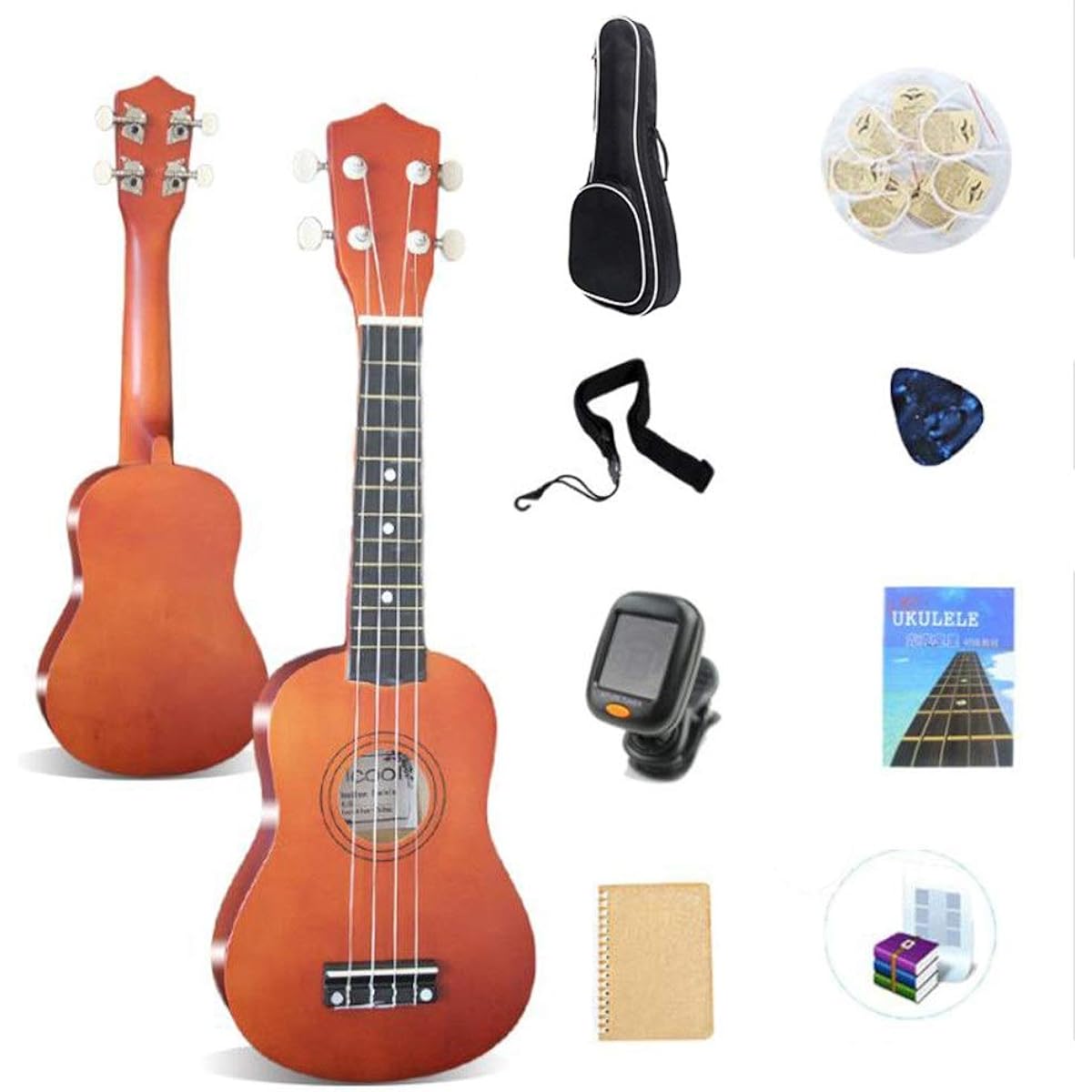 Ukulele 21 Inch Soprano Ukulele Musical Instrument Kit Rosewood Uke Hawaii Kids Guitar Gig Bag Pick Tuner with Ukulele Bag (Color: Yellow, Size: 21 inches)