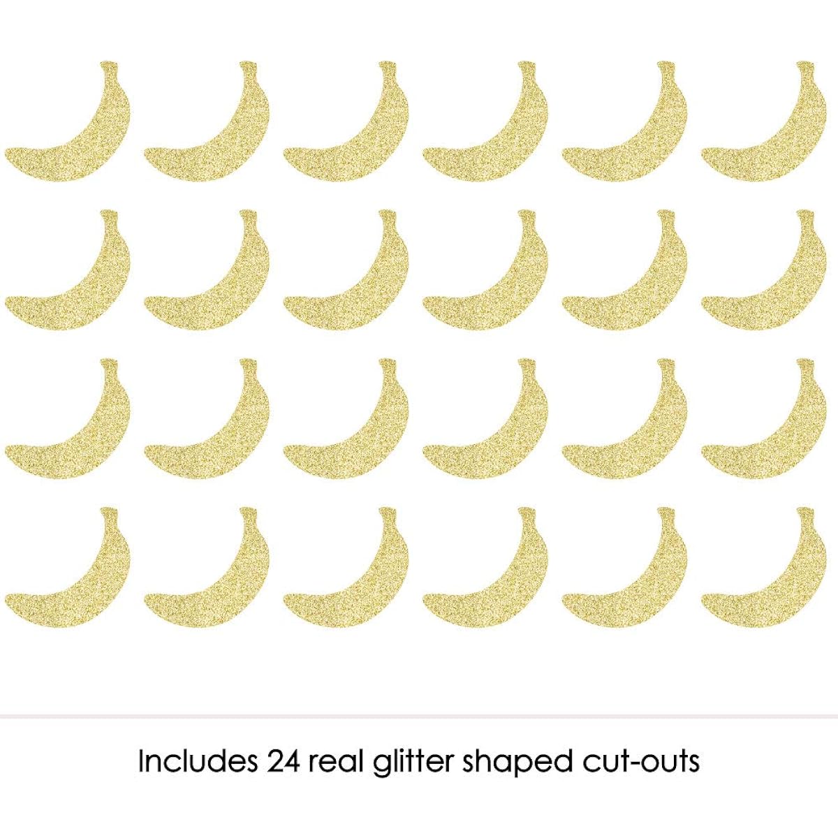 Gold Glitter Bananas - No Smudge Genuine Gold Glitter Cutouts - Tropical Party Confetti - Set of 24