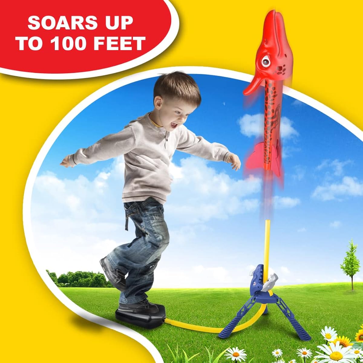 OWNONE 1 Rocket Launcher for Kids 3-5 6-8 8-12 Dinosaur Air Rocket Launcher Toy - 3 Dinosaur Rockets, 3 LED Foam Rockets, 1 Launch Pad - Outdoor Toys Dinosaur Gifts for Kids Boys Ages 3 4 5 6 7 8