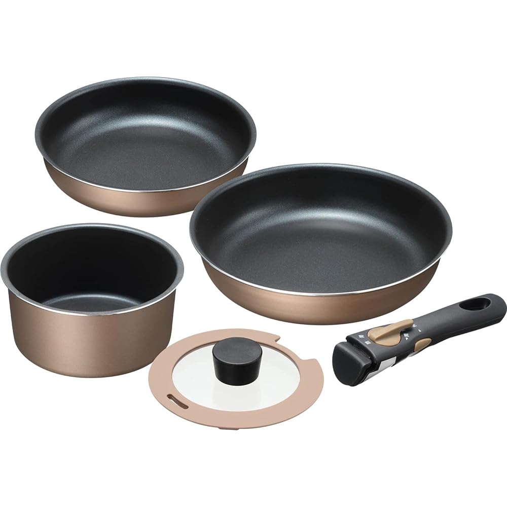 Wahei Freiz Pots and frying pans with removable handles [Set E] Frying pan 26cm & Frying pan 20cm & Stir frying pot 21cm & Deep pan 24cm & Pot 18cm/20cm & Lid 18cm/20cm Buranano II MB-2442