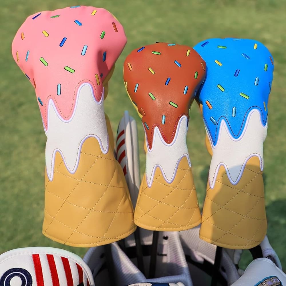 Golf Headcover Aliennana Driver Cover for Fairway Wood, Utility, Hybrid Ice Cream Luxury Embroidery Golf Club Set Headcover