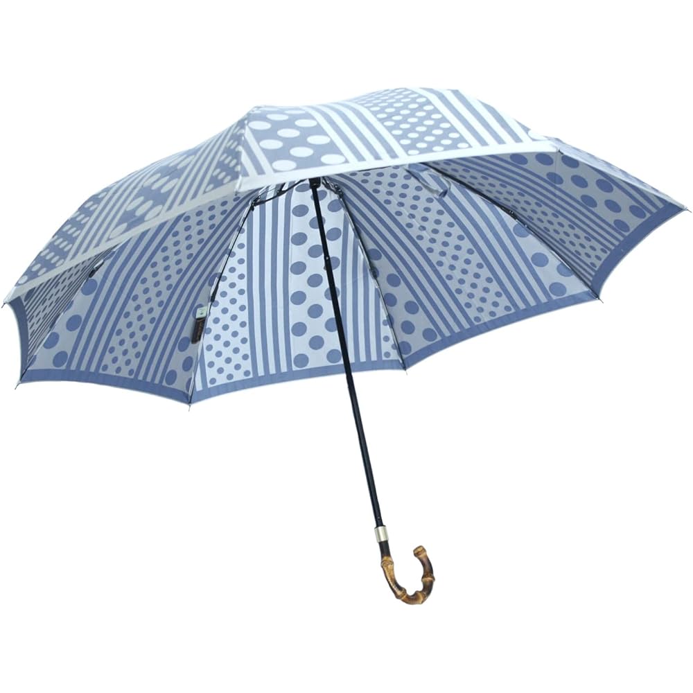 Makita Shoten Co., Ltd. Women's Folding Umbrella Mini Kirie Dots and Stripes (Navy) Luxury Koshu Ori Made in Japan 13660206