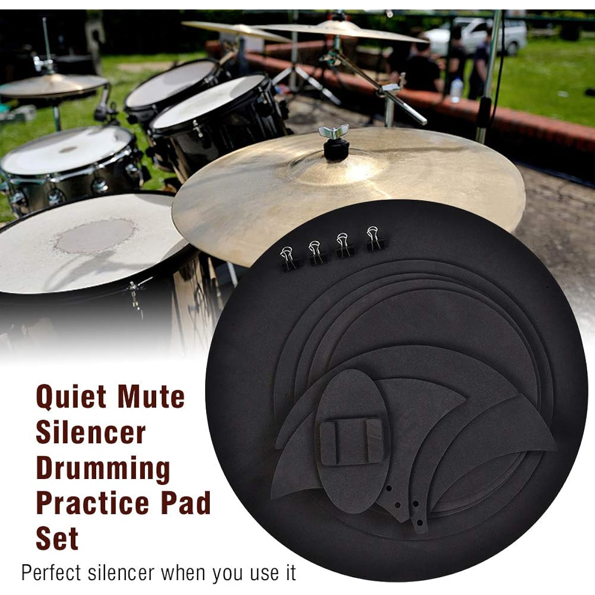 Drum Silencer Pad Set, 10 Pieces Foldable Rubber Foam Drum Mute Bass Snare Drum Sound Off Mute Silencer Drumming Rubber Practice Pad Set Quiet Cymbals Mute Tool