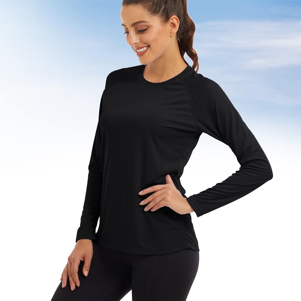 [KEFITEVD] Long Sleeve T-Shirt, Women's Sports, Sweat Absorbent, Quick Drying, Rash Guard, Running, UV Protection, Tops, Plain, Stretch, Crew Neck, Spring, Autumn, Summer