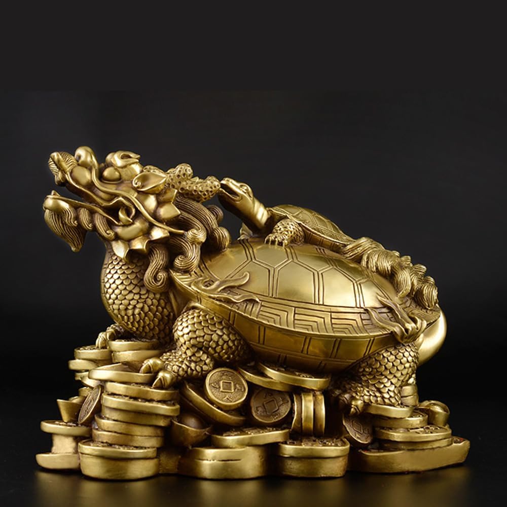 Dragon Tortoise Longui Parent and Child with Five Emperors Coin Copper Brass Feng Shui Goods Ornament Luck Luck Fortune Fortune Good Luck Business Prosperity Prayer Amulet Amulet Thank You New Year Gift (Gold, XL)