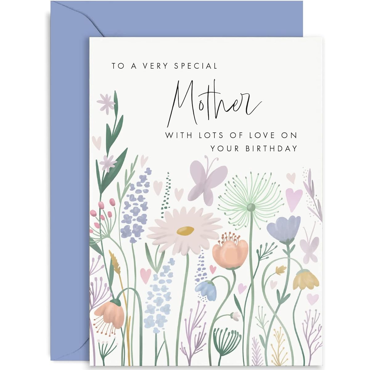 Old English Co. Birthday Card for Mom - Butterfly Heart Flower Birthday Card - Cute Birthday Card for Mom from Son, Daughter, Kid - Card for Her | Blank Inside with Envelope