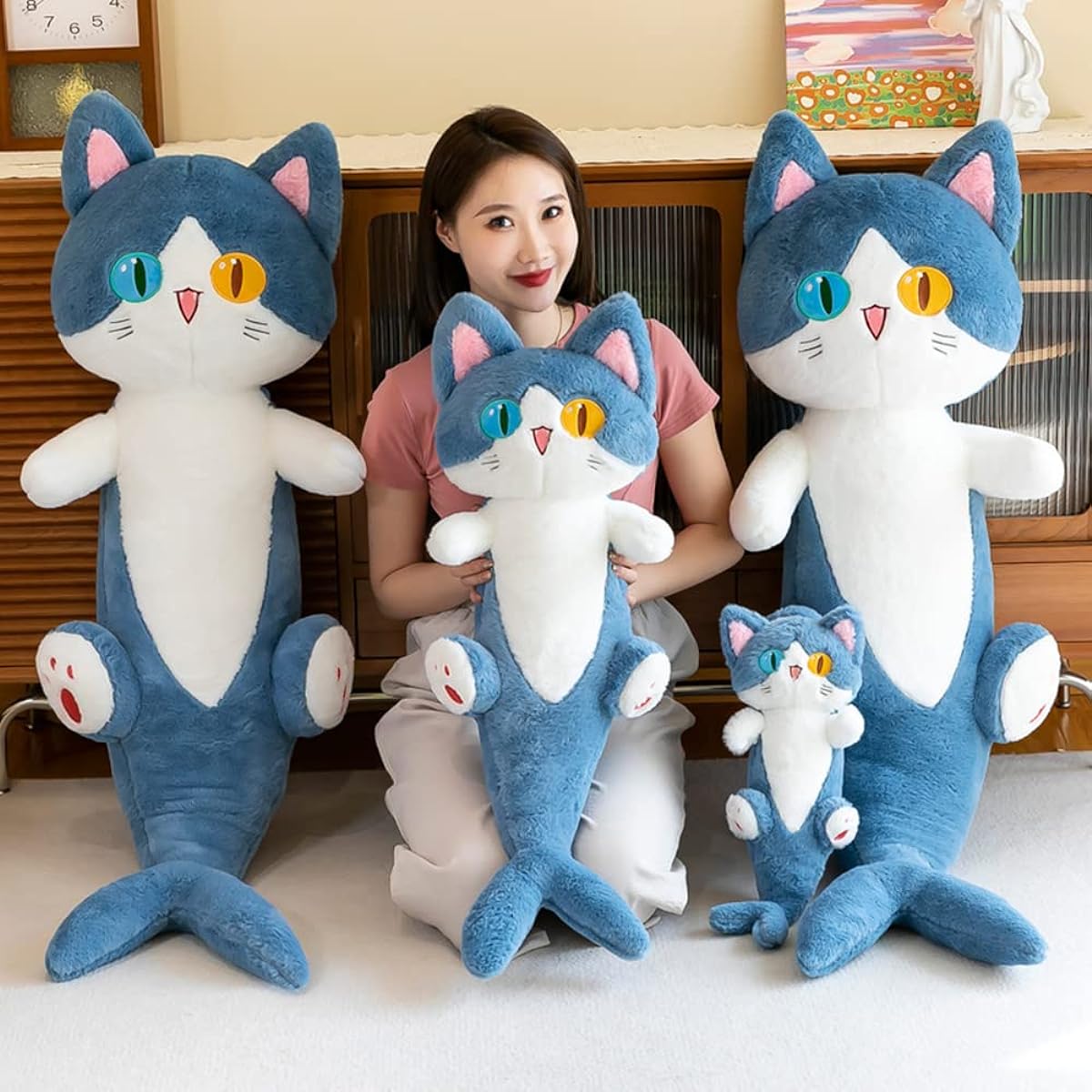 FANGYU Cute Stuffed Animals Shark Cat Toy Cartoon Soft Plush Toy Long Throw Sleeping Pillow Shark Gifts for Kids (50cm/19.6inch)