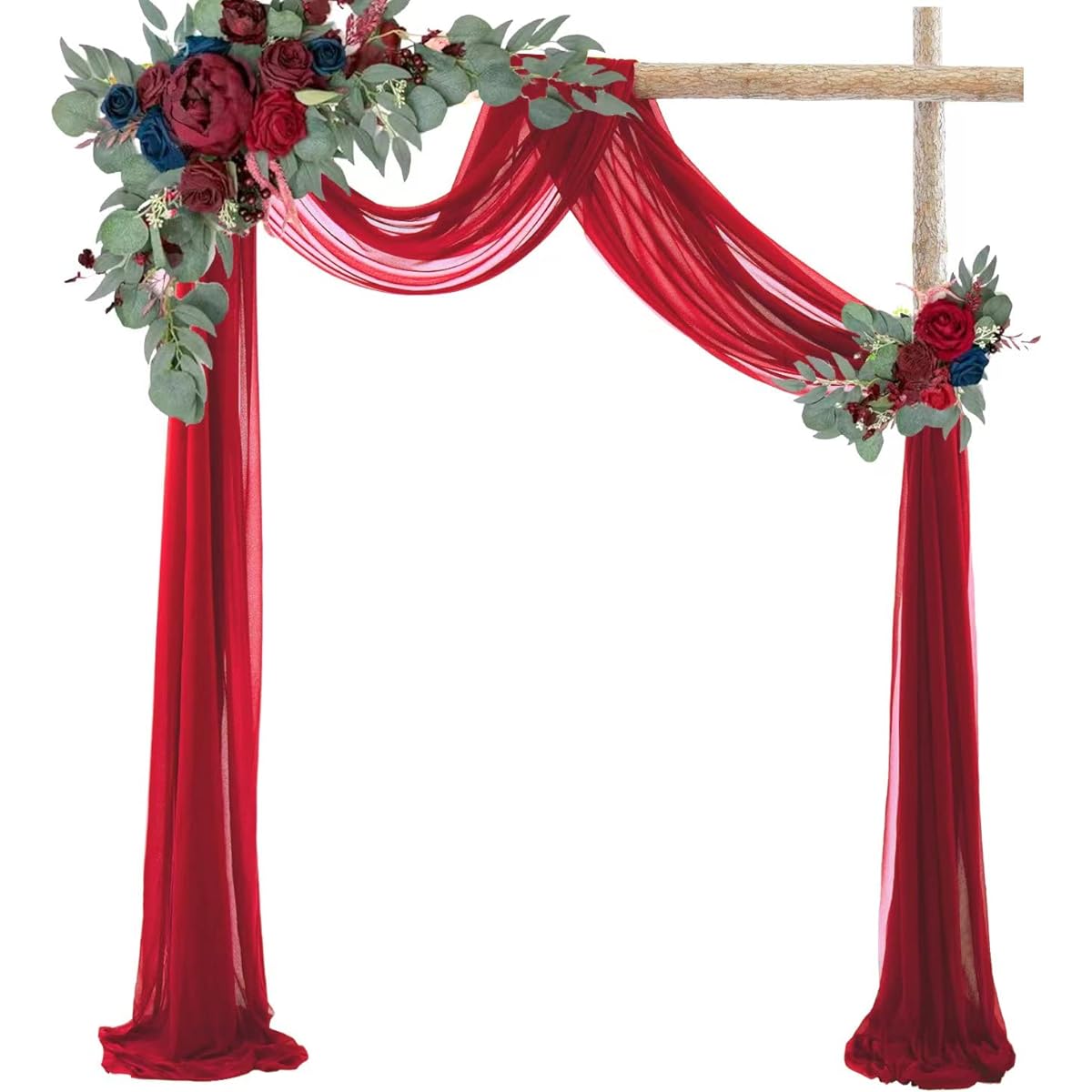 Mohoeey 20ft Red Wedding Arch Drape Fabric Sheer Backdrop Curtain Drape Decoration for Wedding Party Ceiling Home Decoration