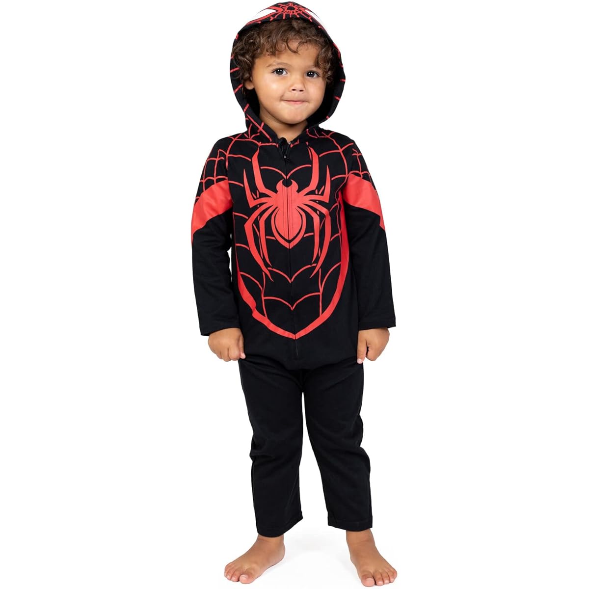 Marvel Spider-Verse Miles Morales Zip-Up Cosplay Costume Coverall for Toddlers and Small Kids