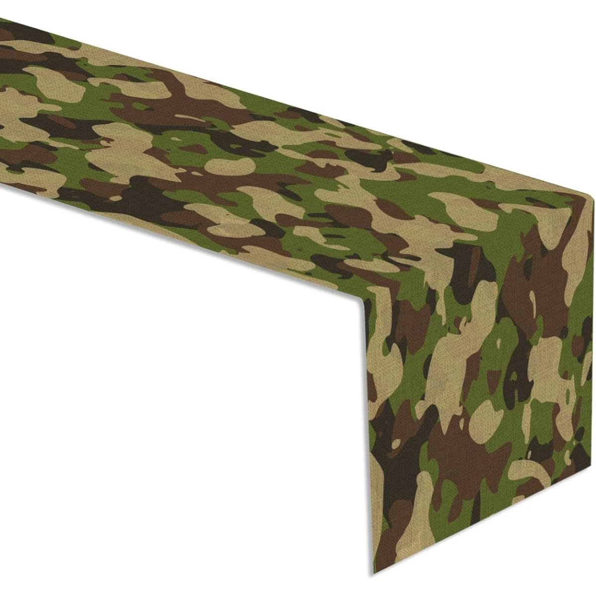Linen Camouflage Table Runner Army Military Camo Soldier Hunting Theme Birthday Party Dinner Table Decoration for Home Kitchen Dining (13" x 108")