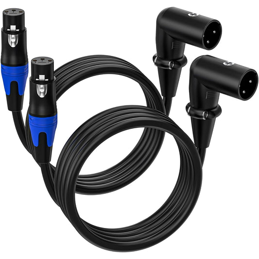 Seefeful XLR Right Angle Male to Straight Female Microphone Extension Cable for Powered Speakers, Audio Interfaces or Mixers for Live Performance & Recording (XLR Right Angle Male to 11.8") (2 Pack)