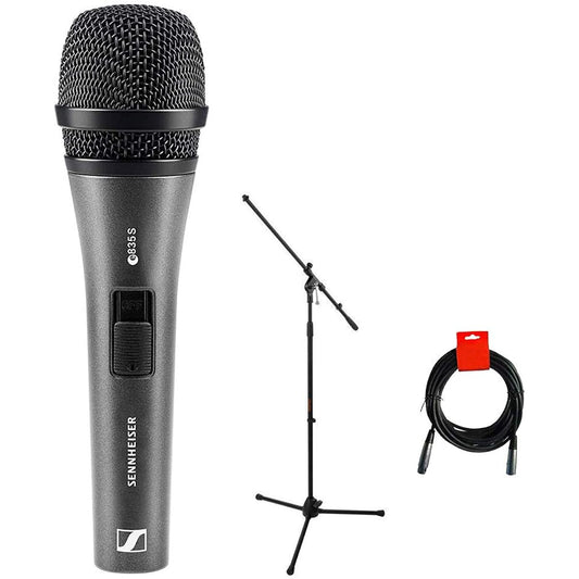 Sennheiser E835-S Dynamic Cardioid Vocal Microphone (On/Off Switch) Tripod Mic Stand & XLR-XLR Cable Bundle
