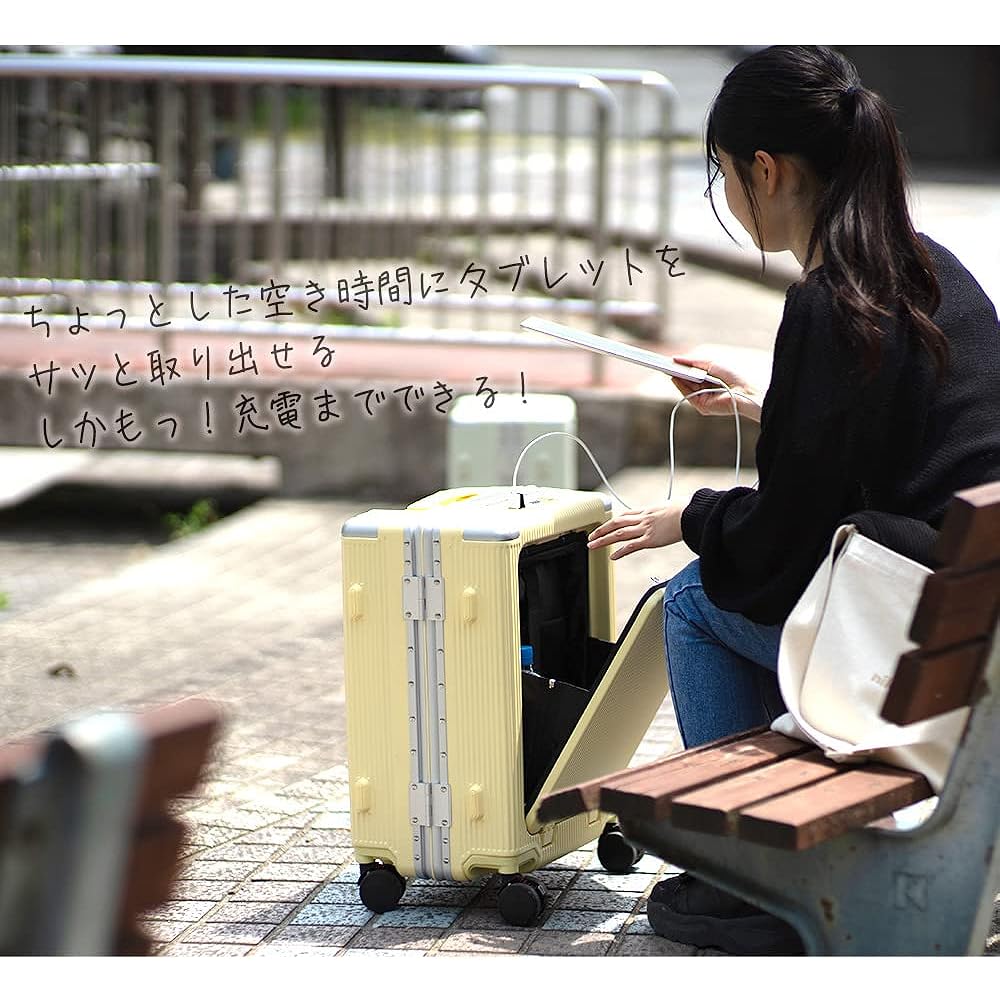 [PROEVO] Suitcase Frame Carry Front Pocket Checked Baggage S M Quiet Double Casters 8 Wheels Large Capacity Lightweight Aluminum Frame TSA Lock Carry Case Carry Bag (Margarine Yellow/M)