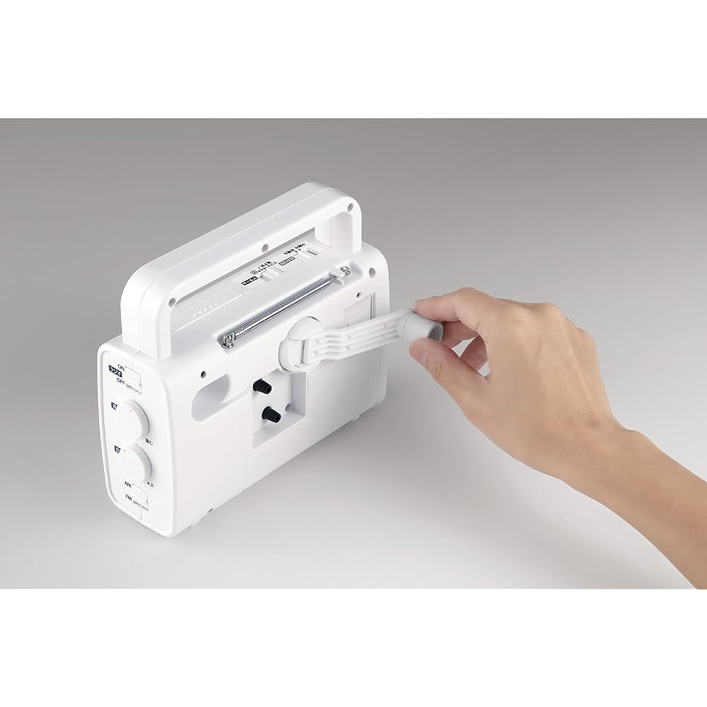 RHYTHM Citizen Alarm Clock Disaster Prevention AM/FM Radio Compatible with Wide FM Power Generation LED Light Smartphone Mobile Phone Charging Function White CITIZEN 4RQ001-003