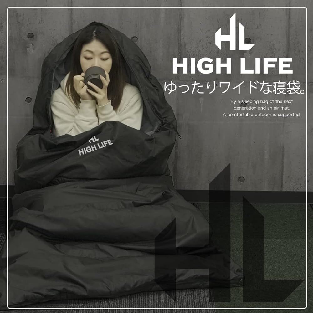 [HIGH LIFE] Wide size sleeping bag, sleeping bag, envelope type, antibacterial specification, sleeping in the car, disaster prevention, minimum operating temperature -15℃ (Navy)