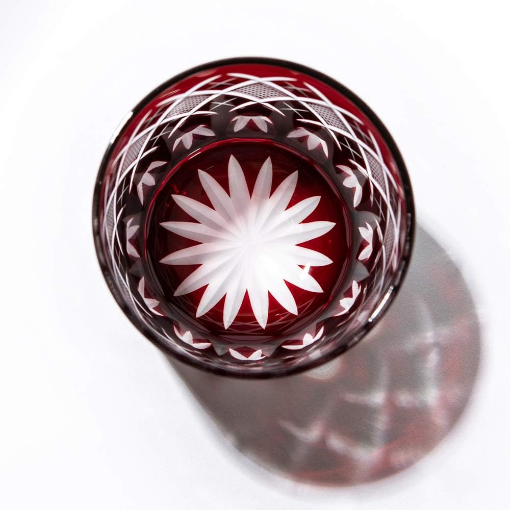 [Taimuro Kobo Official] Edo Kiriko Yarai Fish Crest Old Glass (Red) TB90415R Wooden Box Made in Japan