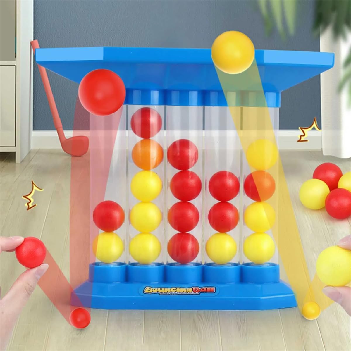 Wuketar Bounce Ball Game Family Party Game Jumping Connect Cardboard Game - Connect Balls of the Same Color in a Row, Party Favors(1 Set)