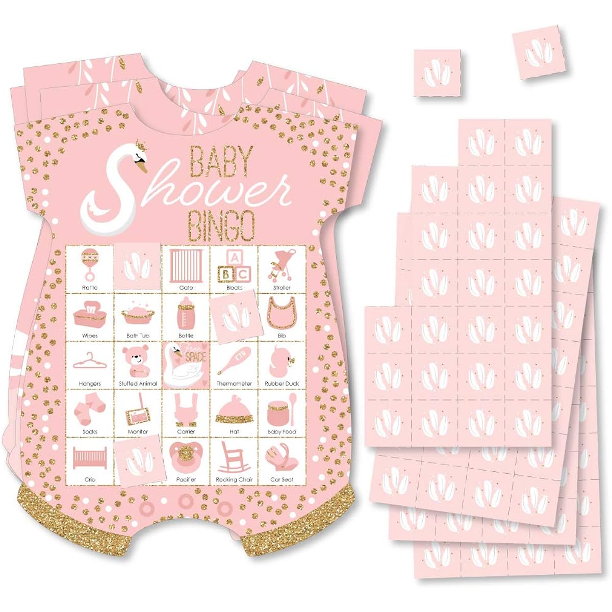 Big Dot of Happiness Swan Soiree - Picture Bingo Cards and Markers - White Swan Baby Shower Type Bingo Game - Set of 18