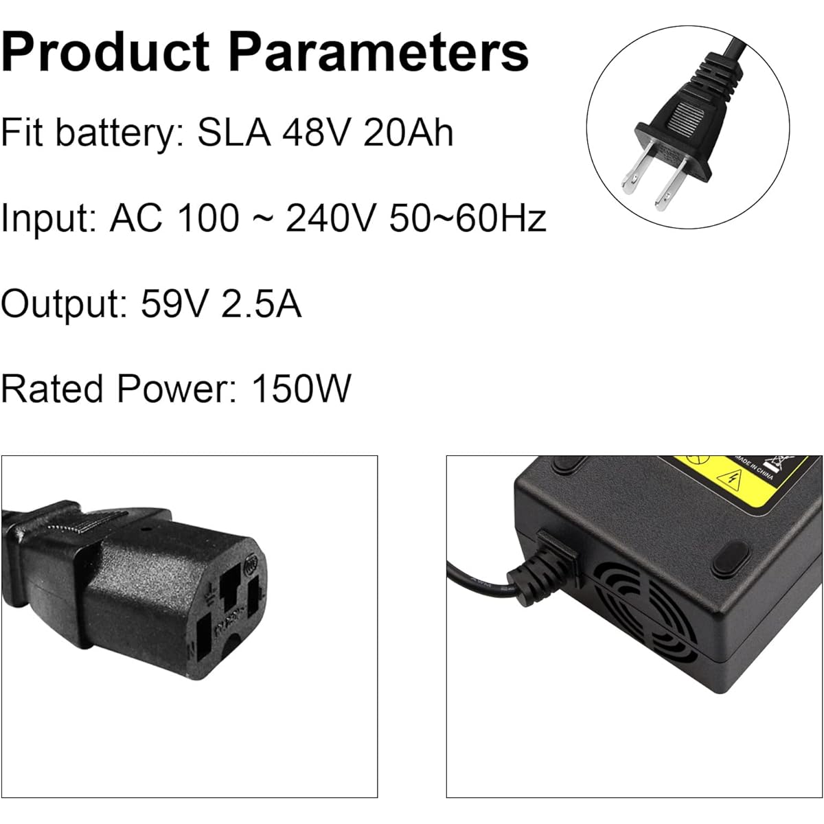 TREE.NB AC 110V to DC 48V 2.5A Lead Acid Battery Switching Adapter Power Supply Ebike Scooters Bycle 3 Hole Plug