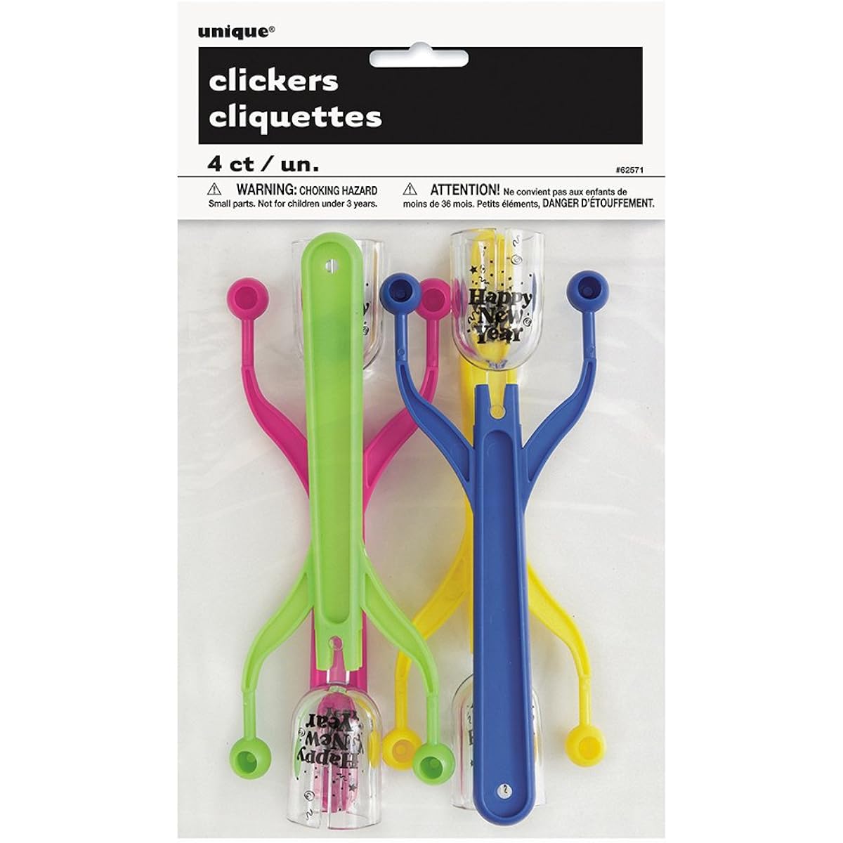 Neon New Years Eve Clicker Noisemakers, 4ct