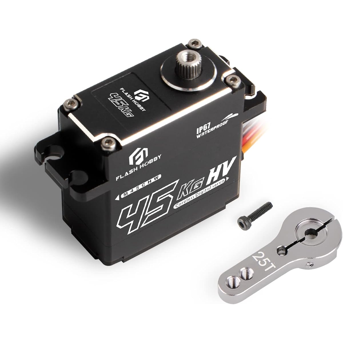 FLASH HOBBY 45KG Coreless Servo 8.4V High Torque All Metal Gear Servo IP67 Waterproof Steering RC Servo Control Angle 270° Fit for 1/10 Scale RC Car Truck Robot Parts (45KG-270°)